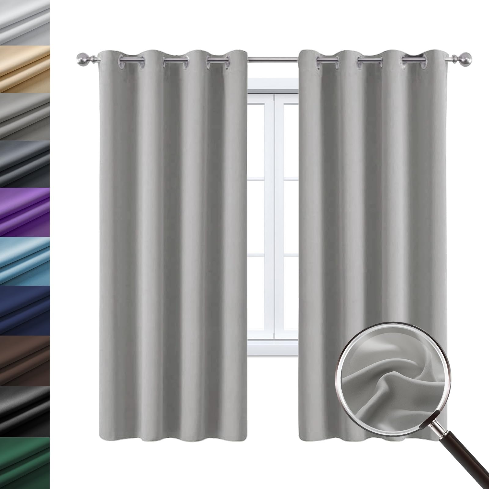 Verdunklungsvorhänge 2Er Set 70 x 145 cm Knitterfrei Pflegeleicht, Blickdichte Vorhängein Sondergröße mit Ösen, mit Raffhalter für Schlafzimmer Wohnzimmer, Hellgrau