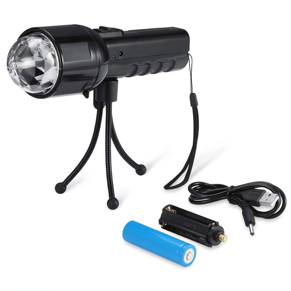 Home Party Lights, WOWTOU LED Flashlight Rechargeable Rotating Multicolor RGB Disco Ball Lamp for House Party, Wedding, Music Festivals Decoration or Outdoor Camping, Black