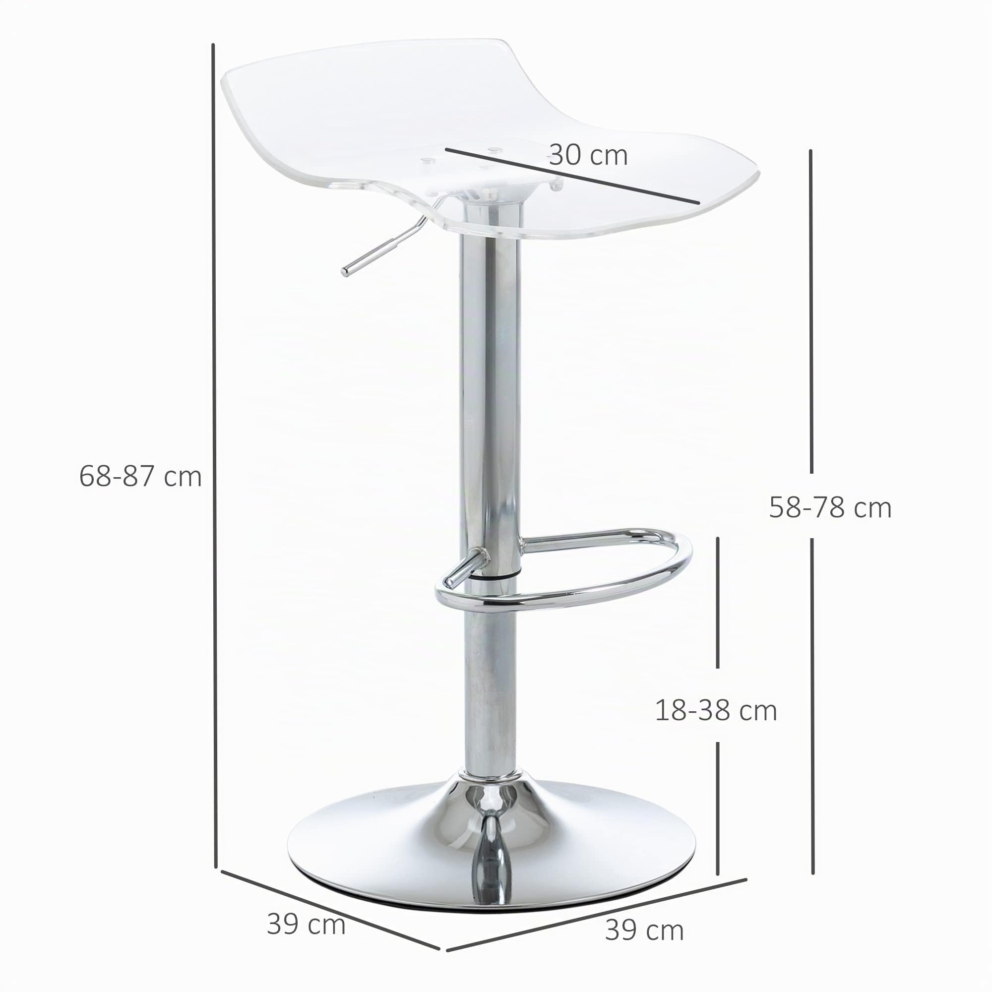 HOMCOM Lot de 2 Tabourets de Bar Assise Acrylique Pivotant 360° Transparent