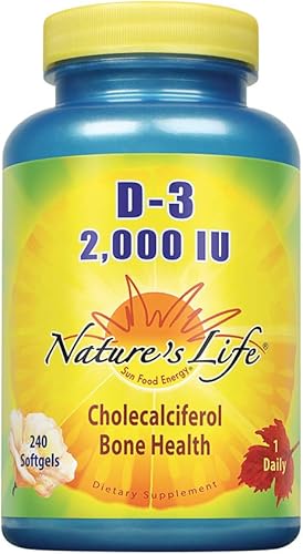 Nature's Life Cápsulas blandas D-3, colecalciferol, 2000 UI, 240 unidades