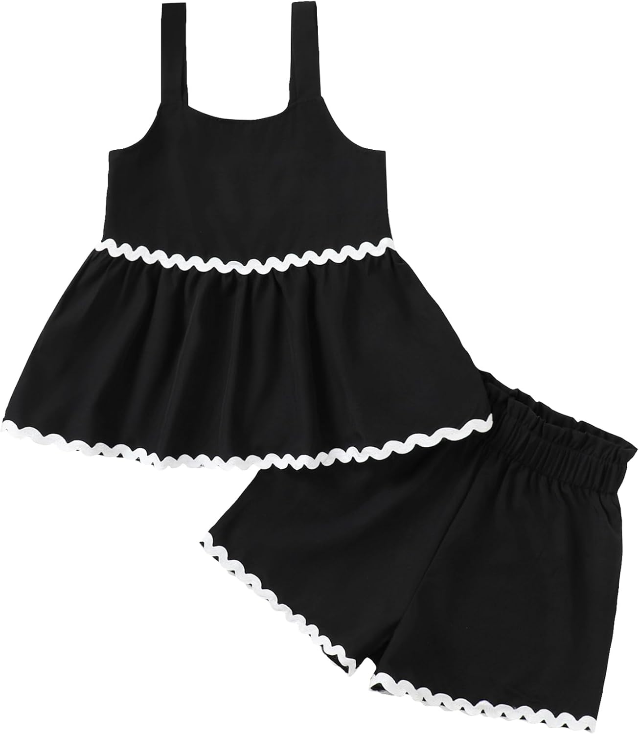 Girls Summer Outfits Cute Sleeveless Ruffle Scalloped Hem Tiered Tank Tops and Elastic High Waist Short Sets