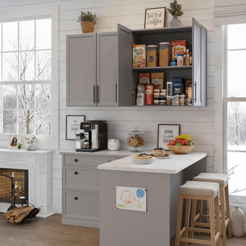 Furnaza 60" W Laundry Room Wall Cabinet with Adjustable Shelf,Wall Mounted Kitchen Cabinets with Two Shaker Doors,Upper Storage for Laundry Room, Bathroom, Kitchen