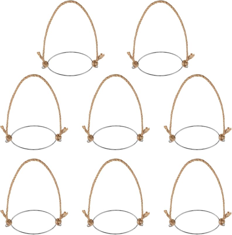 8 Uds. Perchas para tarros Mason, anillo de Metal con mango de cuerda para tarros de conservas de boca Regular, colgadores de lámparas solares DIY