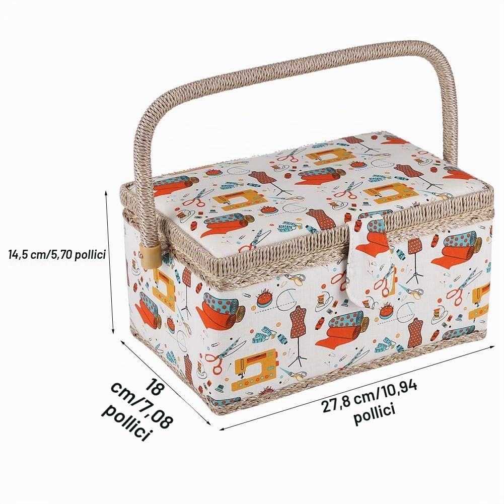 Cestino Cucito Scatola da Cucito, Accessori di Cucito Scatola di immagazzinaggio, kit da cucito con Manico per casa e in viaggio, 27.8 x 18 x 14.5cm