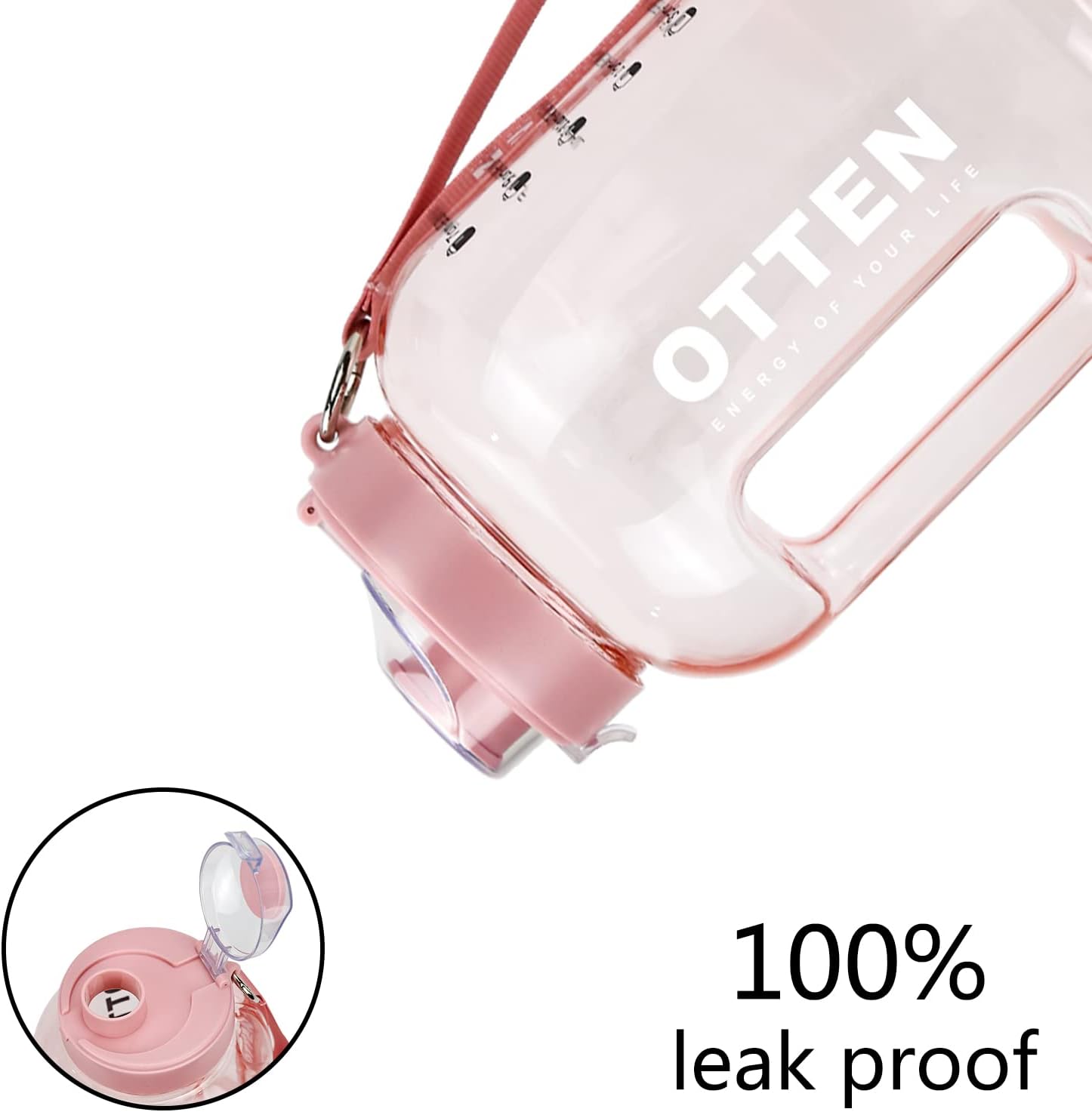 OTTEN Gallon Water Bottle with Time Marker - Water Bottles with Bottle Brush, Reusable Tritan Gym Water Bottle with Handle, BPA Free Leak Proof Water Jug (Pink, 128 Ounces)