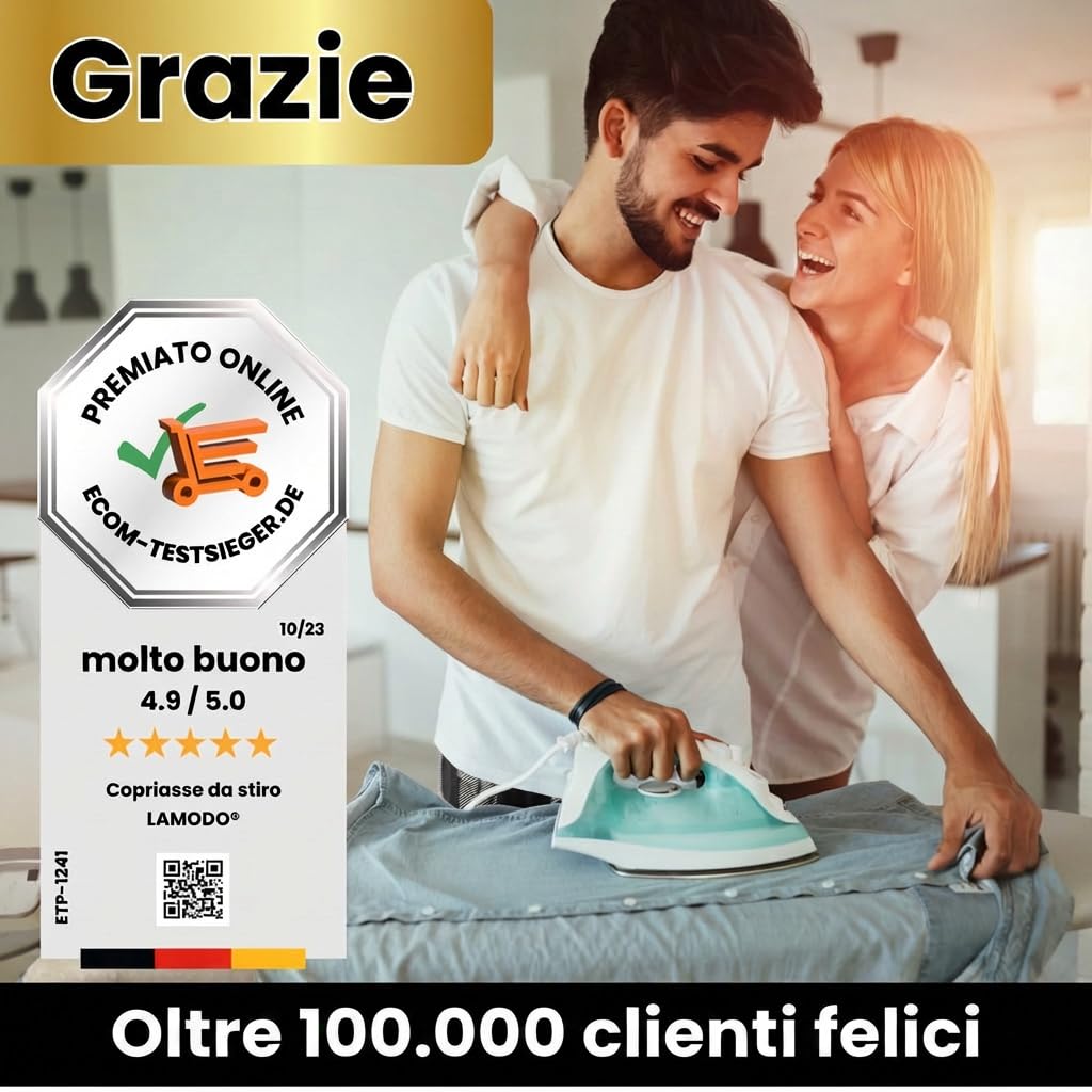 Copriasse da stiro 120x40 cm - Copriasse da stiro in cotone - Adatto alla stiratura a vapore - Imbottitura extra spessa + elastico e tenditori, 115-122 cm - 35-45 cm