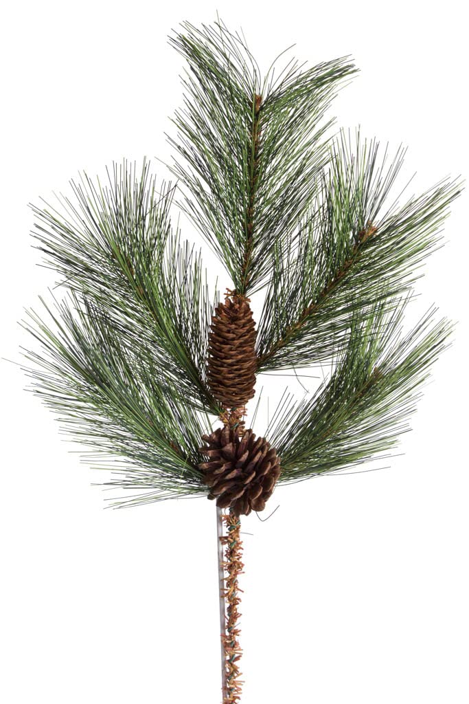 künstlicher Kiefernzweig / Weihnachtszweig mit 2 Zapfen (2 Stück)
