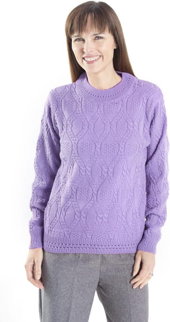 Fashion Friendly Ladies Cable Design Jumper Lilac Medium (14/16)