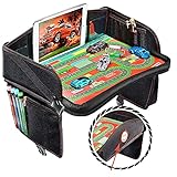 Coolmum Kids Travel Tray, Toddler Car Seat Tray, Double Sided Activity Organizer, Snack Lap Tray, Baby Stroller Tray, Airplane Play Table, Waterproof and Foldable (Premium Black)