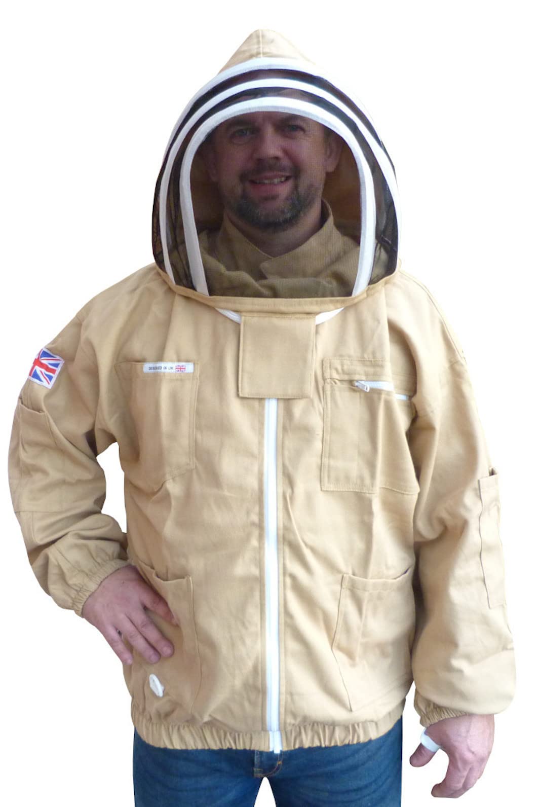 AGS Giacca per apicoltura in cotone oliva, abbigliamento professionale per apicoltura, abbigliamento di alta qualità, giacca protettiva per vespe, protezione per api (3XL)