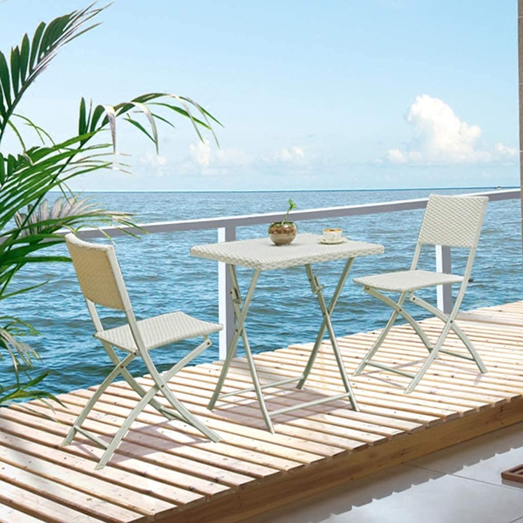 Set da bistrot pieghevole in acciaio resinato per patio, set di mobili da esterno resistenti alle intemperie, struttura in acciaio spesso, PE, set da bistrot da 3 pezzi di T pieghevole da giardino