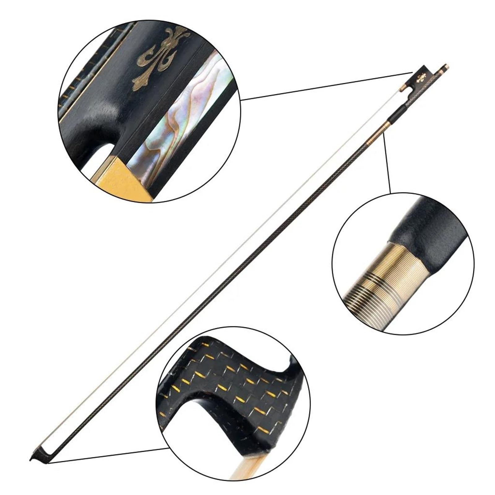 Smyczek do skrzypiec Profesjonalny smyczek do skrzypiec akustycznych 4/4 w rozmiarze Carbon Fiber Fiddle Braided Round Stick Ebony Well