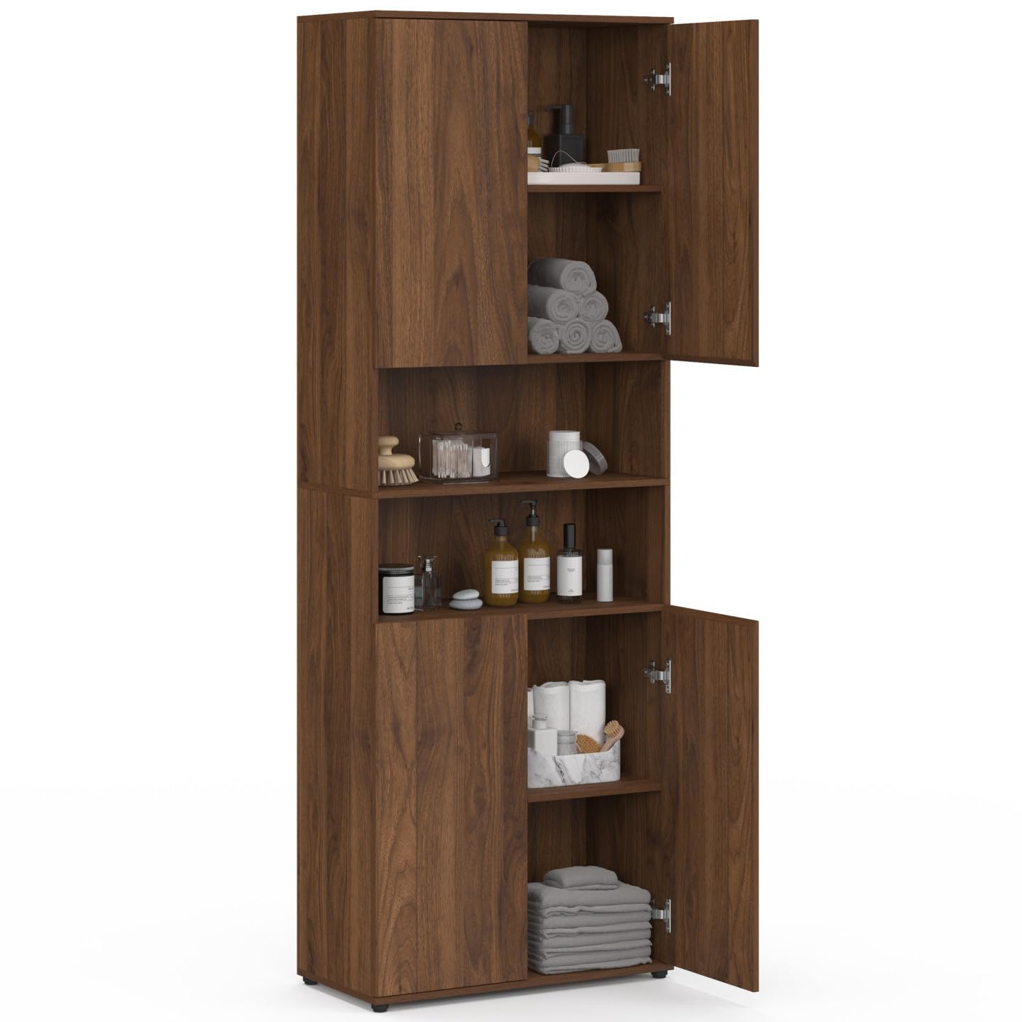 IDMarket TOMI - Mueble de armario columna, cuarto de baño, 4 puertas, 2 nichos efecto nogal