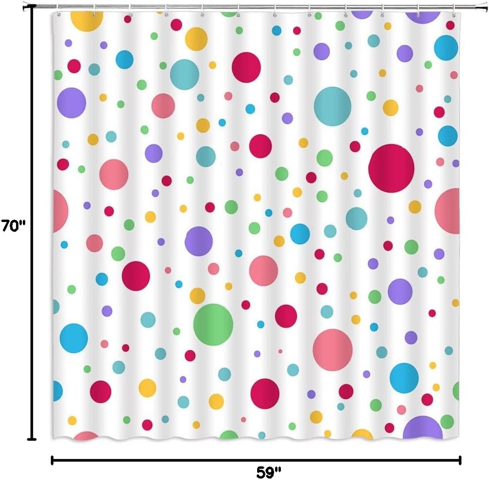 Polka Dot Shower Curtain Rainbow Colorful Cute Geometric Circle Modern White Home Bathroom Decor Fabric Curtain Set with Hooks(74.8" Wx70 H)