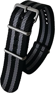 NATO Black Grey Bond Nylon Watch Strap Military Ballistic Reeplacement Watch Band 16mm 18mm 19mm 20mm 22mm 24mm High Polish Satin PVD Black Buckles