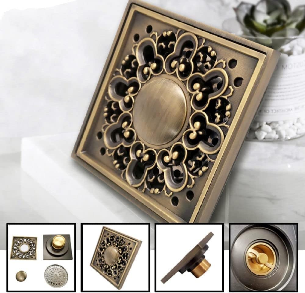 Luksusowa mosiężna kwadratowa osłona odpływu podłogowego w stylu vintage – 10 x 10 cm akcesoria łazienkowe na balkon do eleganckich rozwiązań drenażowych