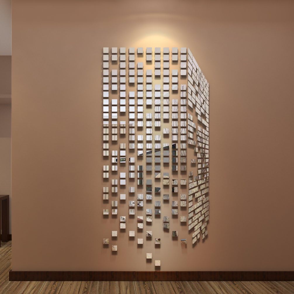 290PCS DIY Mirrors Wall Stickers Home Decor Living Room Modern Art Mirror Wall Mural Decoration (Big, Silver)