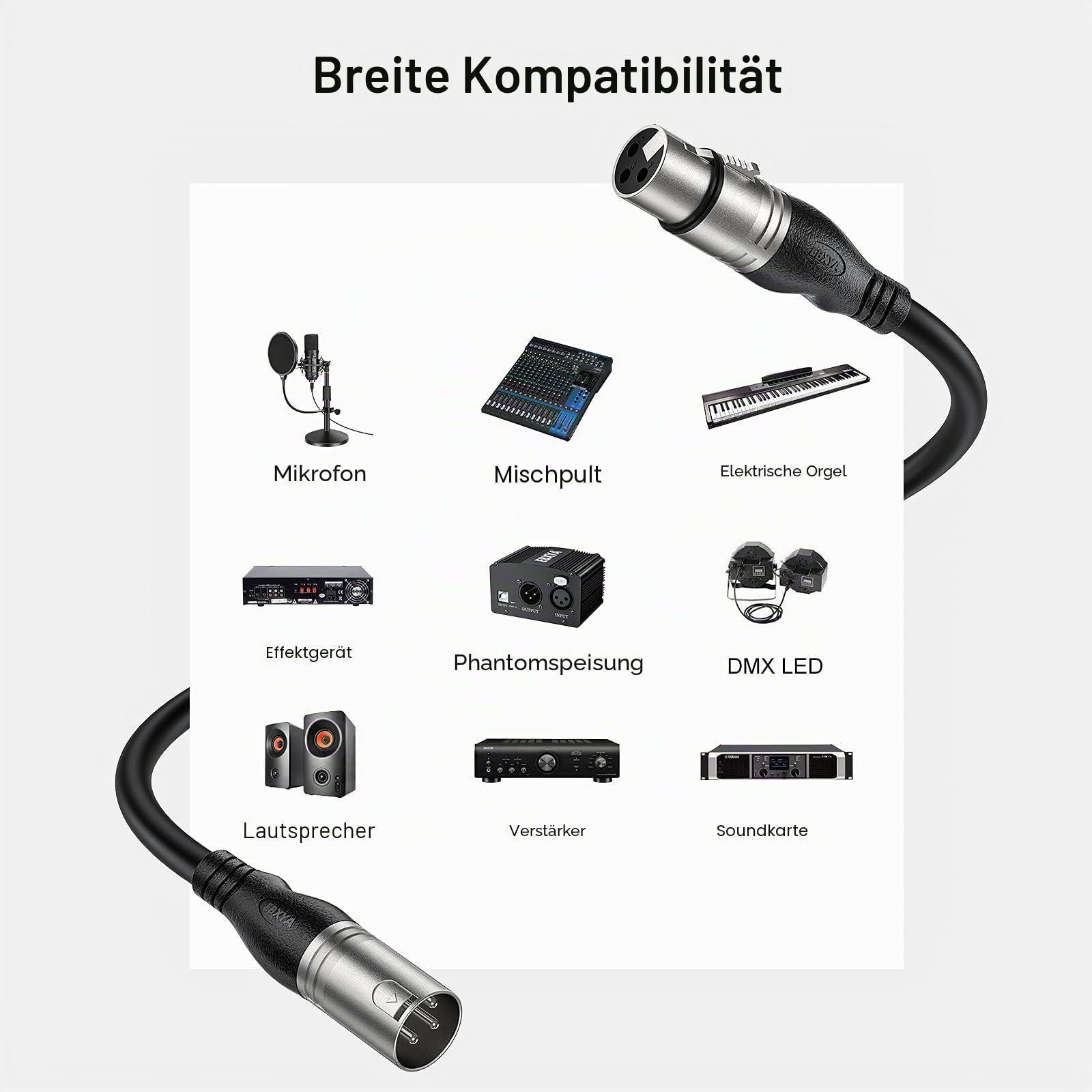EBXYA DMX-XLR-Kabel + XLR-Mikrofonkabel 2er-Pack – 10m/30ft symmetrisches 3-poliges Audiokabel mit Stecker auf Buchse (Professionelles Patchkabel)
