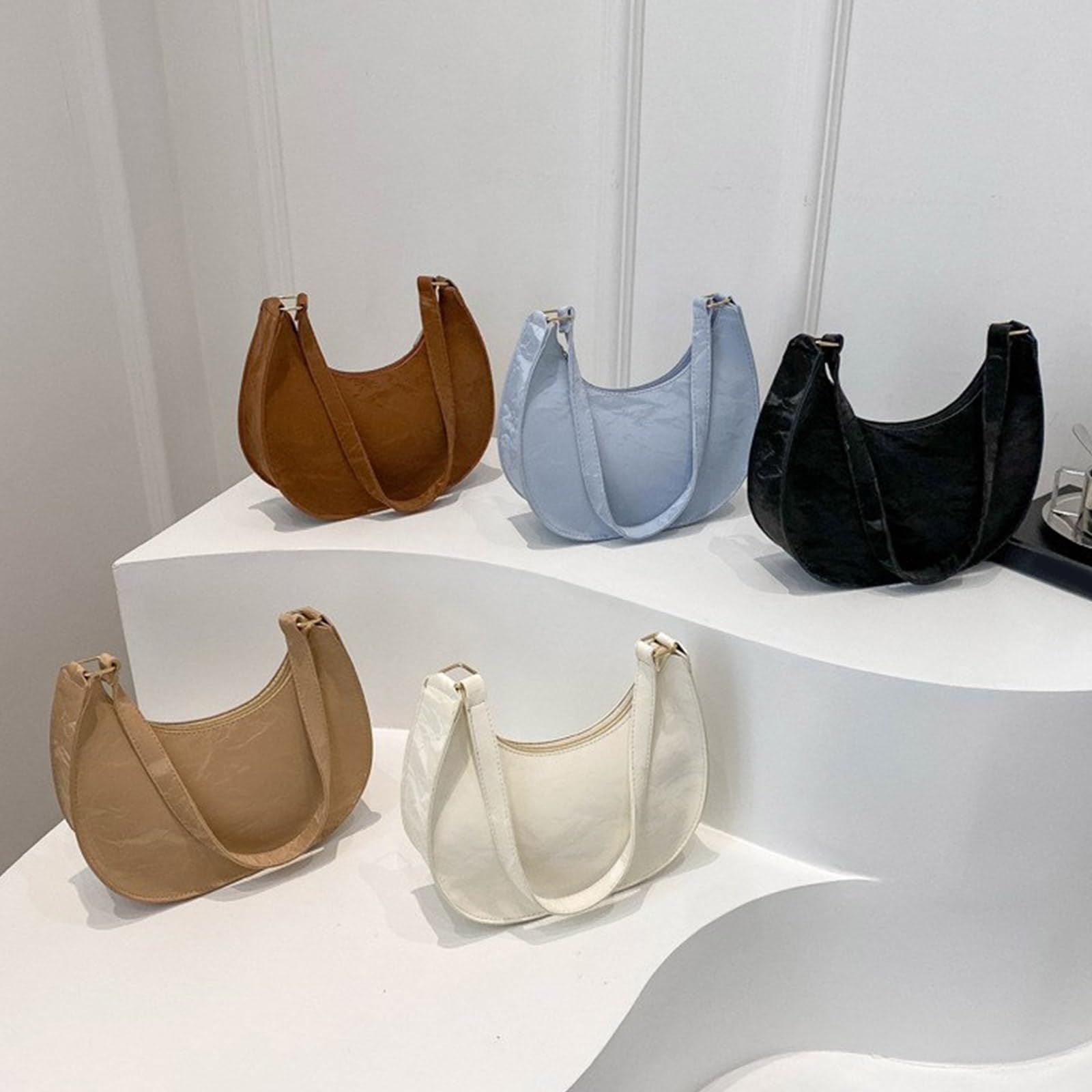 Women Vintage Crescent Half Moon Underarm Bag PU Leather