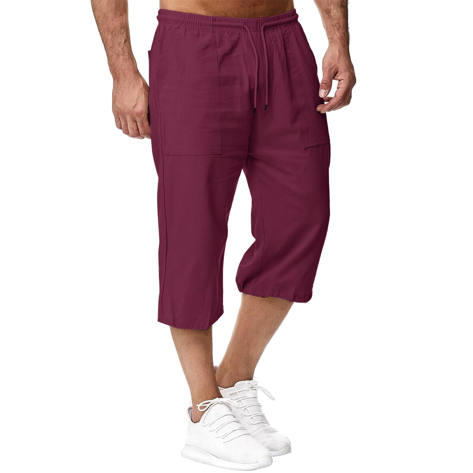Sprifloral Herren Leinen-Shorts 3/4 Länge Hosen Sommerhose Strand Yoga Jogger Casual Sweatpants