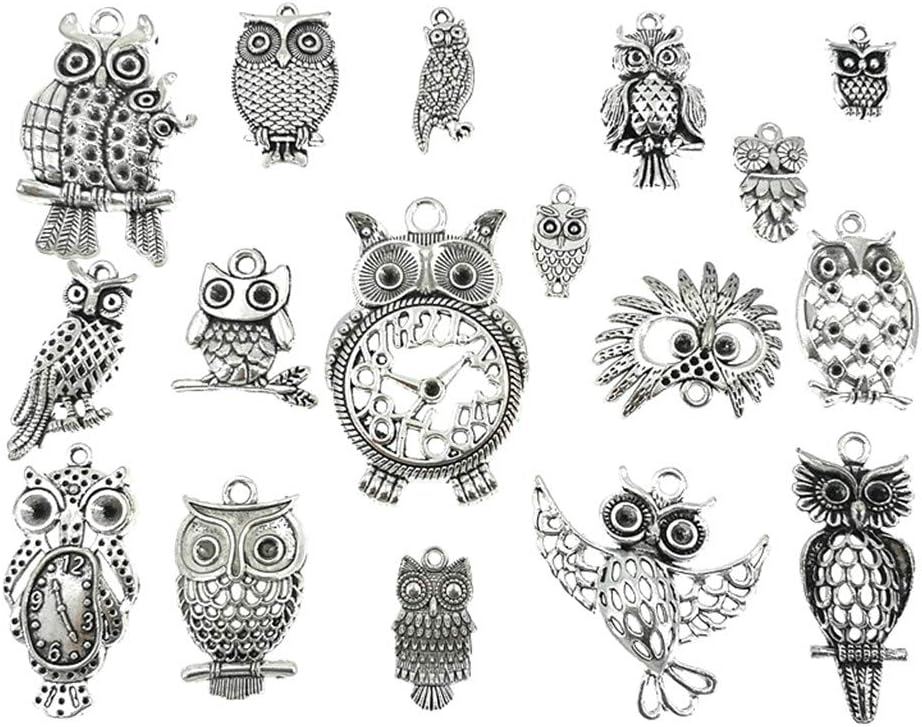 ALIMITOPIA Night Owl Charm Bird of Minerva DIY Jewelry Making Charm Pendant for Handmade Necklace Bracelet Accessaries(17pcs,Silver Tone)