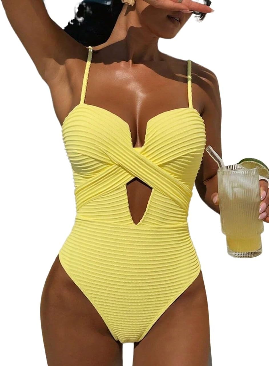 Women's Backless One-Piece Swimsuit High Stretch Cutout Monokini with Spaghetti Straps for Beach Vacation
