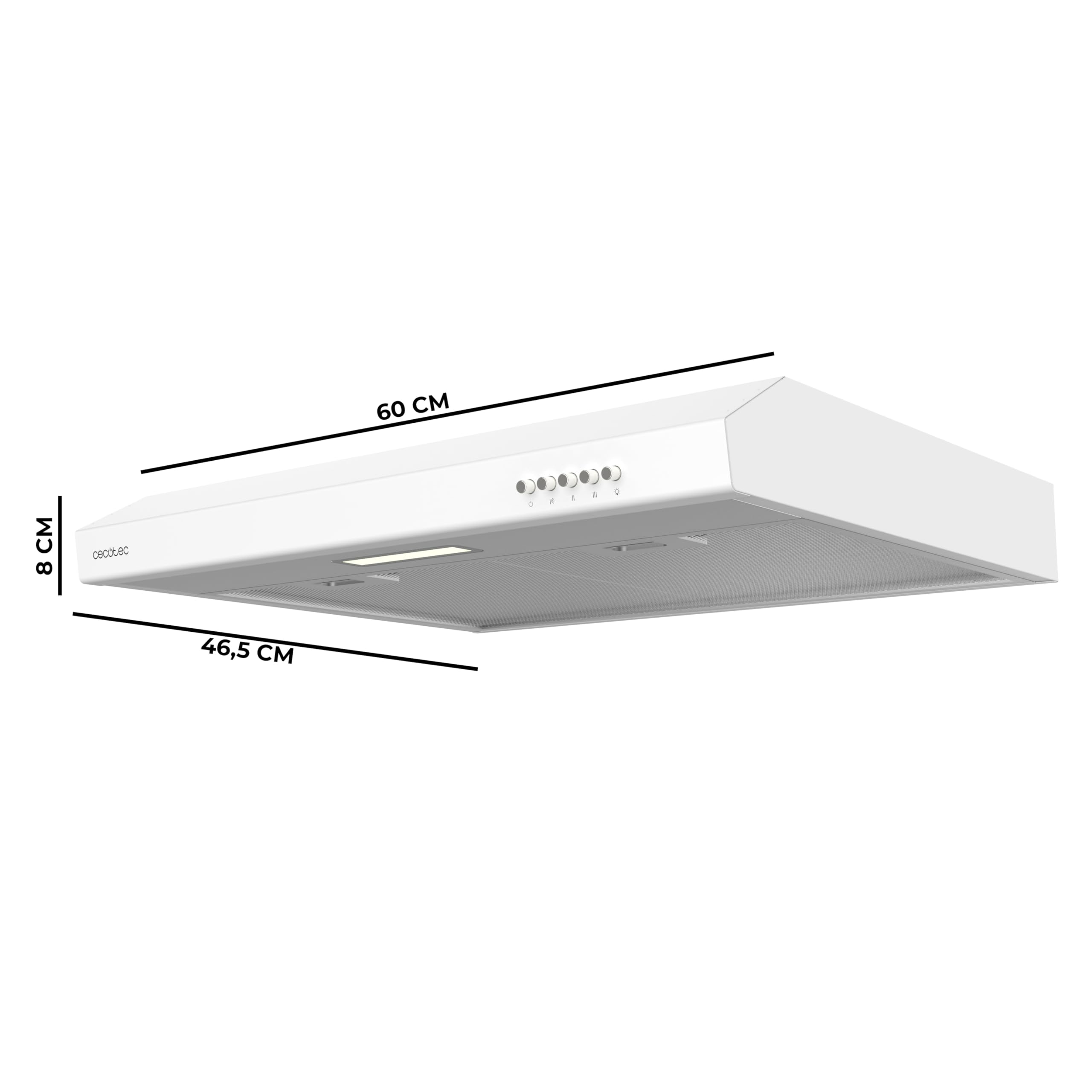 Cecotec Cappa Aspirante Convenzionale 60 cm Bolero Flux CM 602100 White A. Finitura Bianca Verniciata, Aspirazione 228 m³/h, 3 Velocità, Filtro in Alluminio, Classe A, Motore BLDC e Luce LED