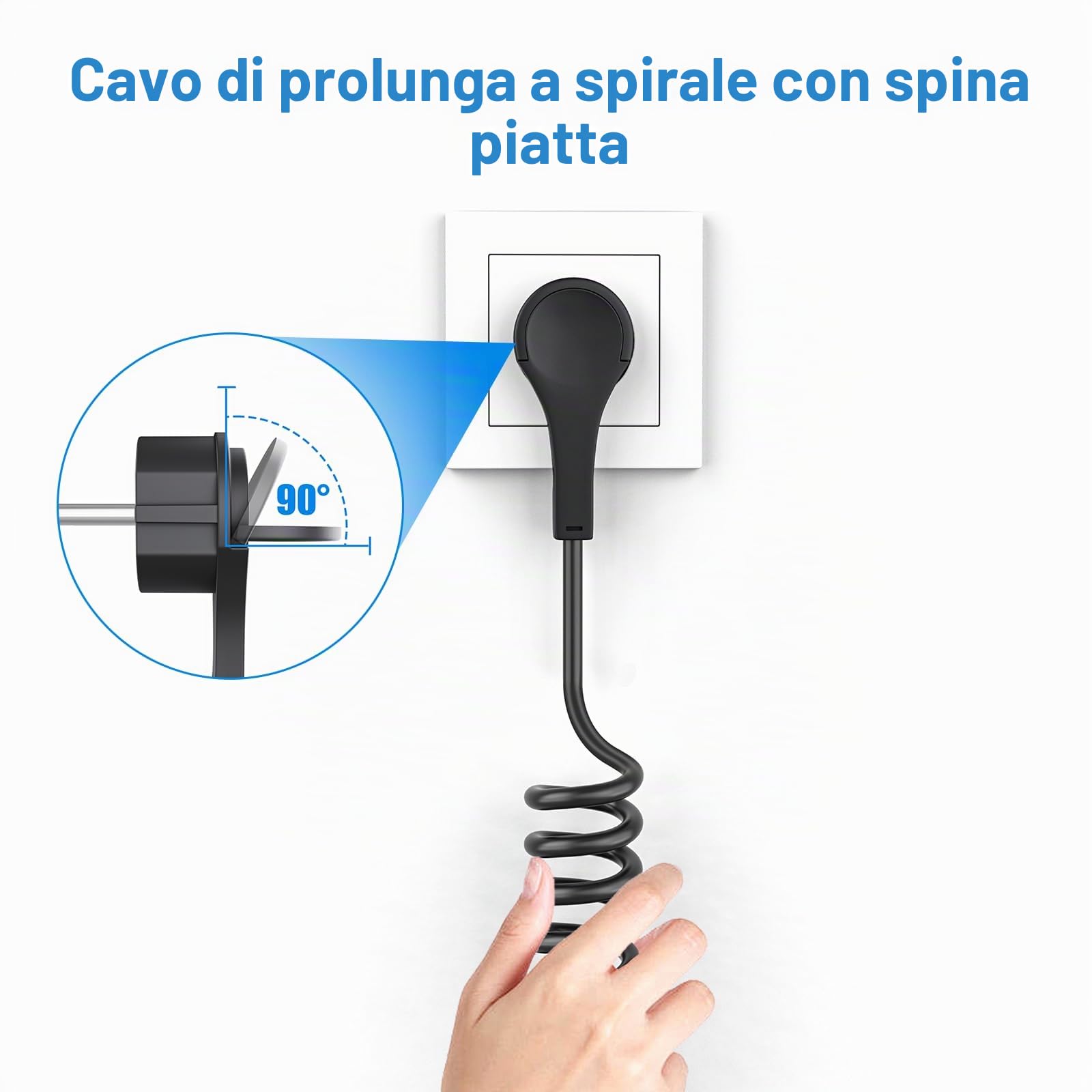 Cavo di prolunga a spirale, 8 m, IP44, Schuko, estensibile fino a 8 m, 3 x 1 mm², cavo a spirale per famiglia, cantiere, giardino (250 V/16 A, nero)