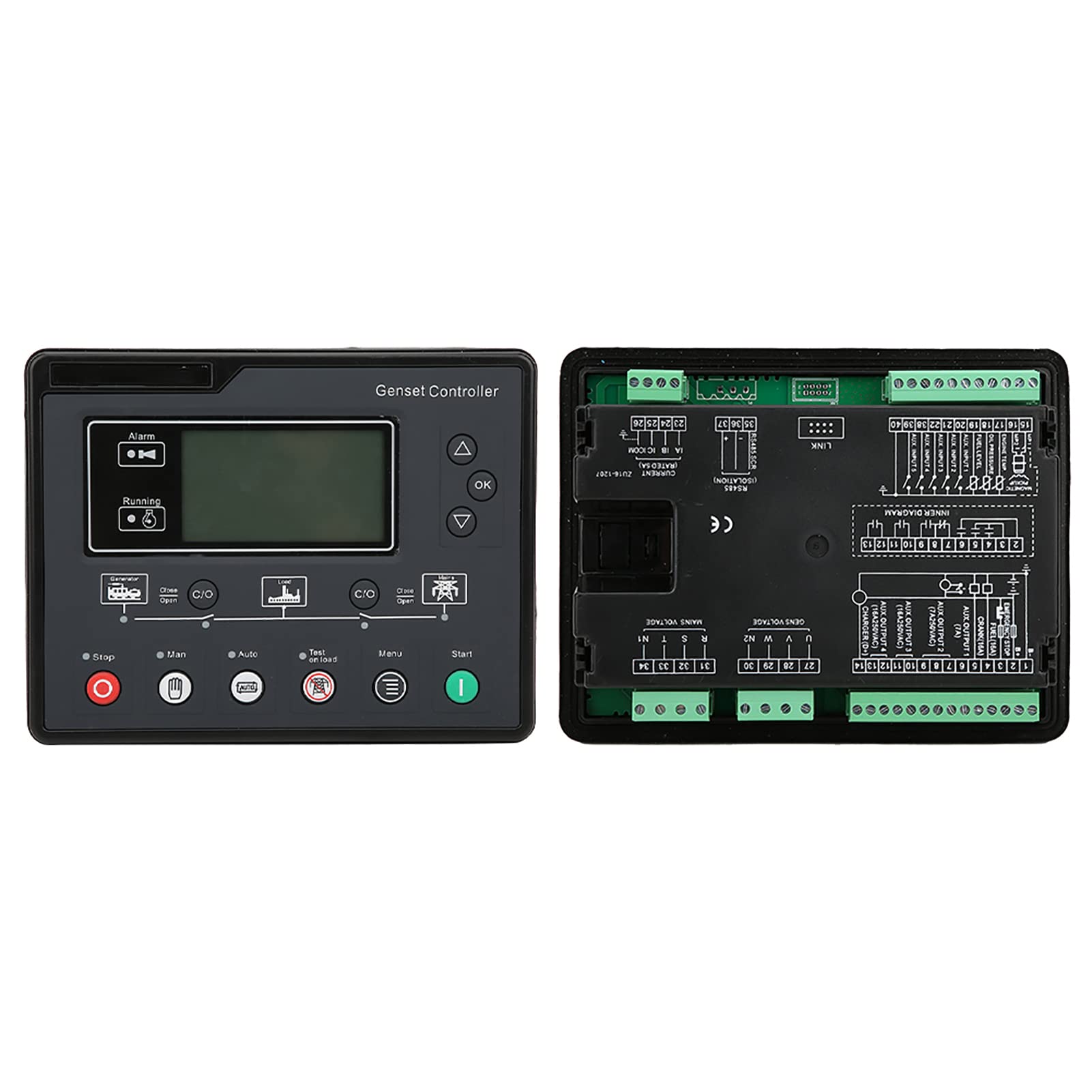 Fafeicy Controlador de Grupo Electrógeno HQM6120U Detección de Protección de Parada de Arranque Automático 0.5V-70V con Pantalla LCD para Sistemas Trifásicos de 4 Cables