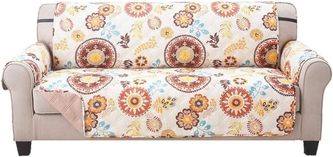 Elaine Karen Premium Reversible Sofa Couch Slipcover Furniture Protector, Quilted, Anti-Slip 2 Inch Strap, Machine Washable, Slip Cover Throw for Pets, Dogs, Cats, Kids,- Zephyr/Taupe