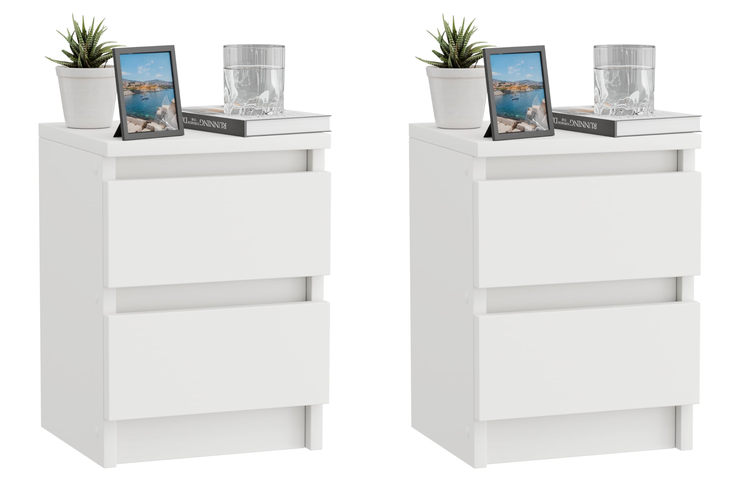 Mesitas de Noche Pack de 2 con 2 Cajones, Blanco | Mesillas de Noche con 2 cajones, Mesitas de Noche Dormitorio