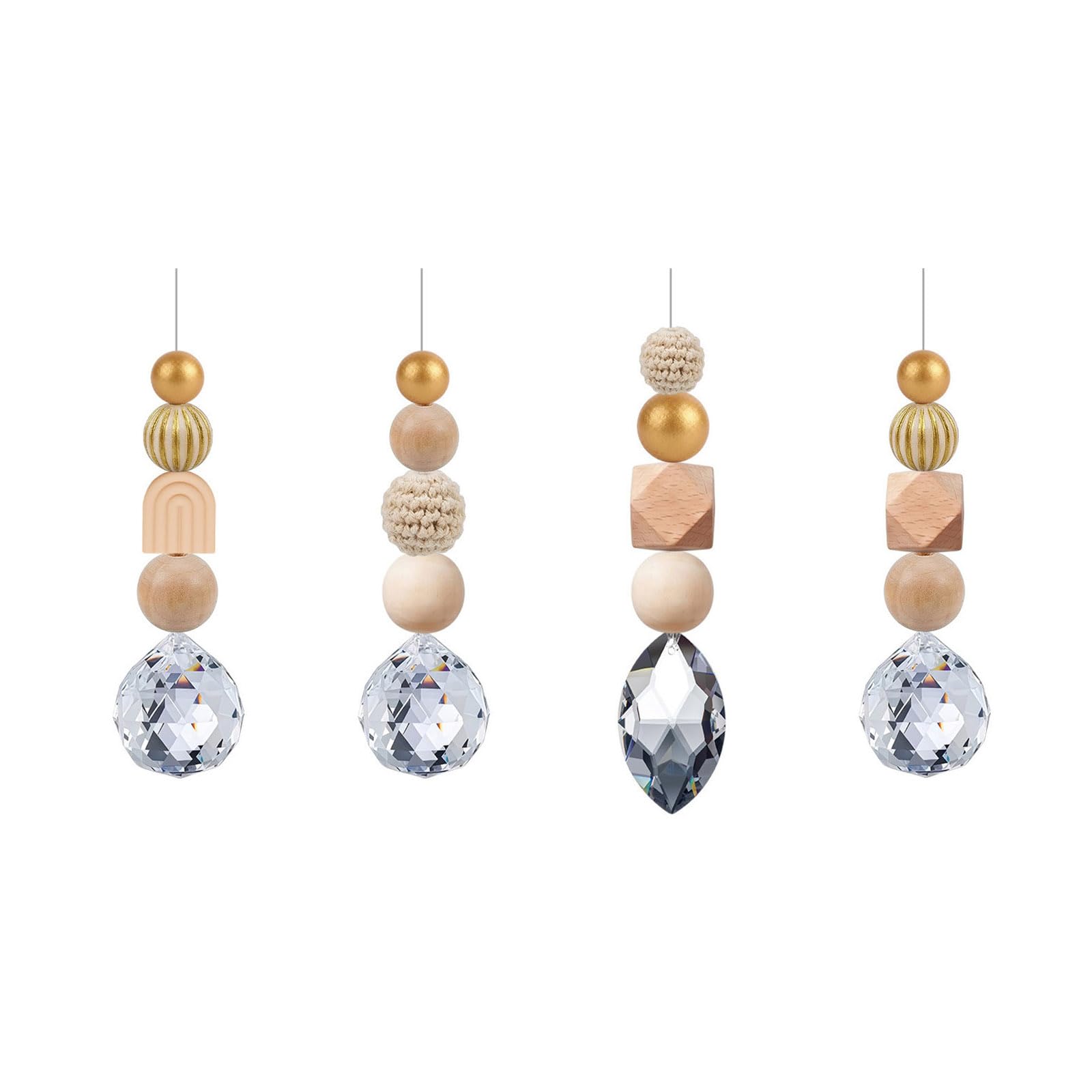 Tsophreniq Reflective Crystal Suncatchers with Wooden Beads Window Hanging Ornament Wind Chimes for Home and Garden Decoration Crystal Charm Decors