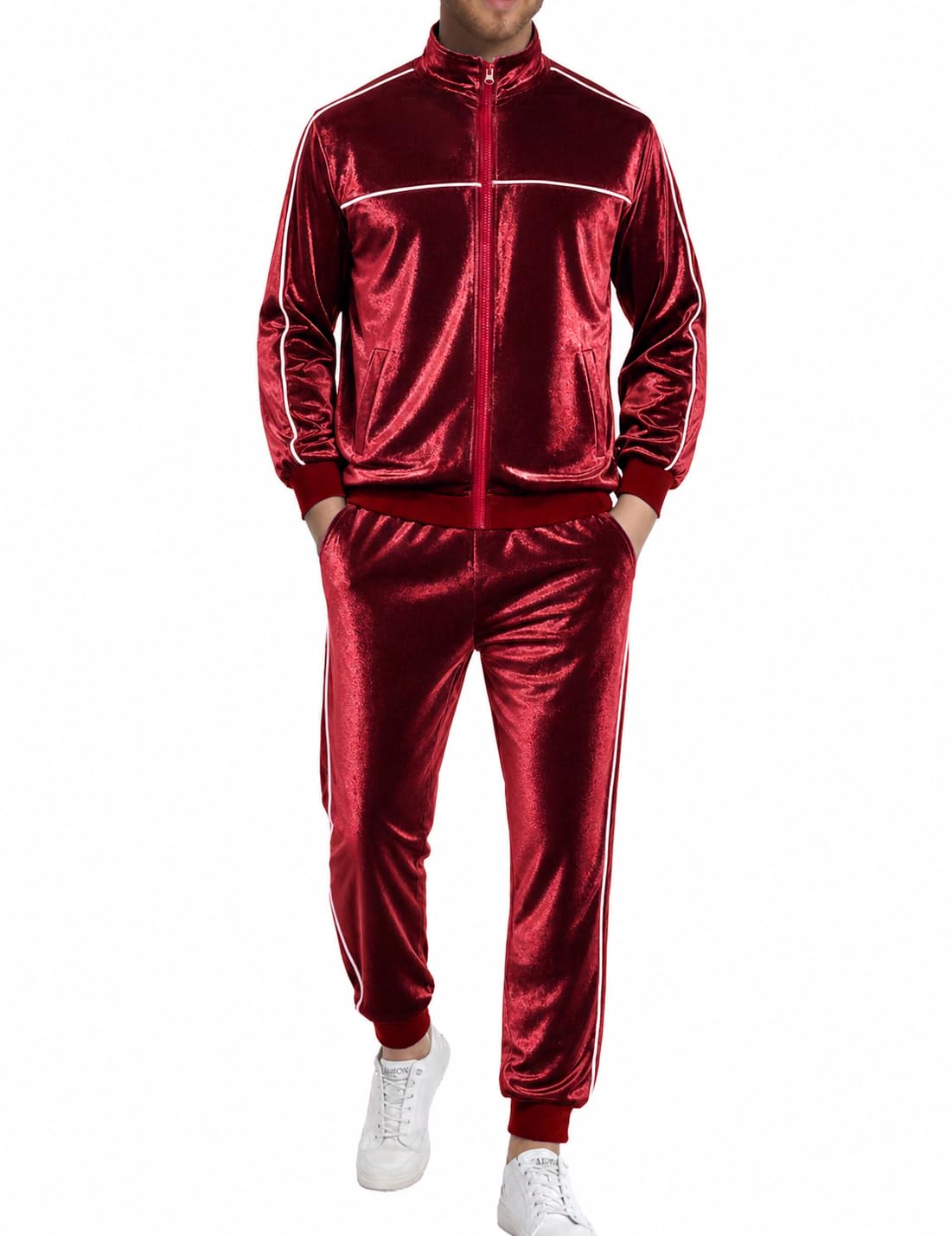Men's Velour Tracksuit, 2 Piece Full Zip Velvet Sweatsuits Jogging Outfit