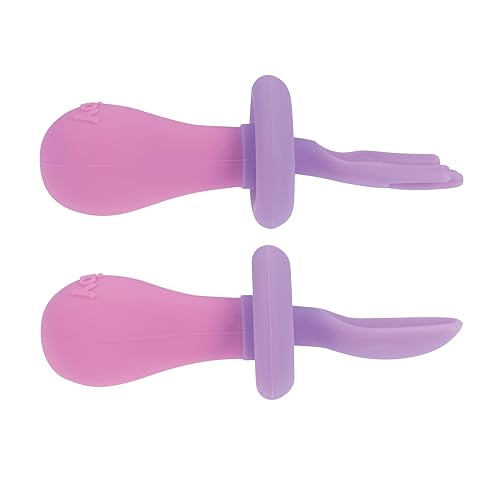 Miniatura 2 de Nuby First Tenedor y Cuchara - Utensilios con protectores de seguridad para bebés de 6 meses en adelante, morado y rosa