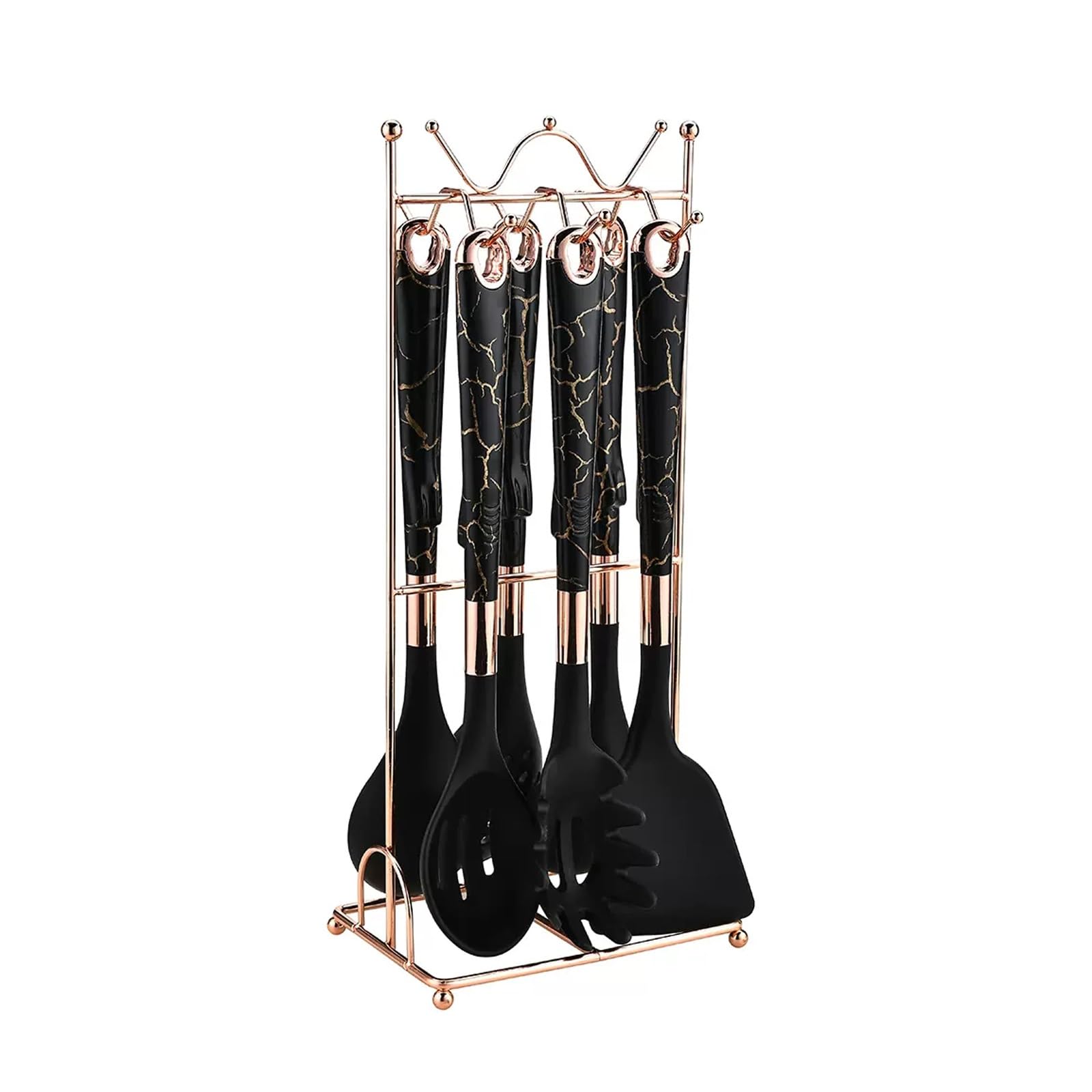 GTHTUHFD Silicone Cooking Utensil Set, 7-Piece Cooking Utensils, 446°F Heat Resistance - Nonstick Kitchen Utensils Cookware Set - Kitchen Tools Gift,Black