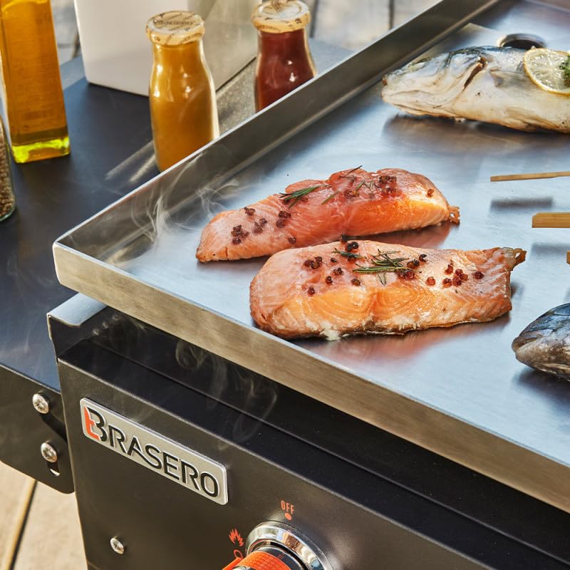 BRASERO BY FAVEX – Plancha gaz Carmen 4 feux – Grande surface – Jusqu'à 12 à 14 convives – Cuisson homogène – Housse incluse
