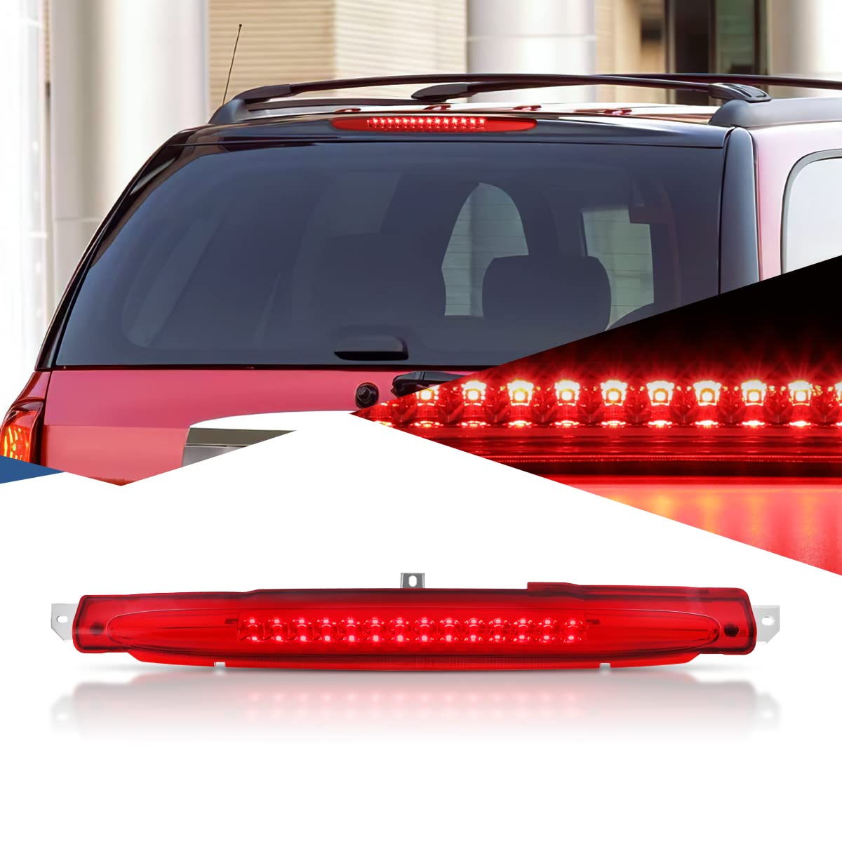 Auto Dynasty Full LED 3rd Third Brake Light Compatible with Buick Rainier Chevy Trailblazer EXT GMC Envoy XL Isuzu Ascender Oldsmobile Bravada Saab 9-7X 2002-2009, Chrome Housing Red Lens