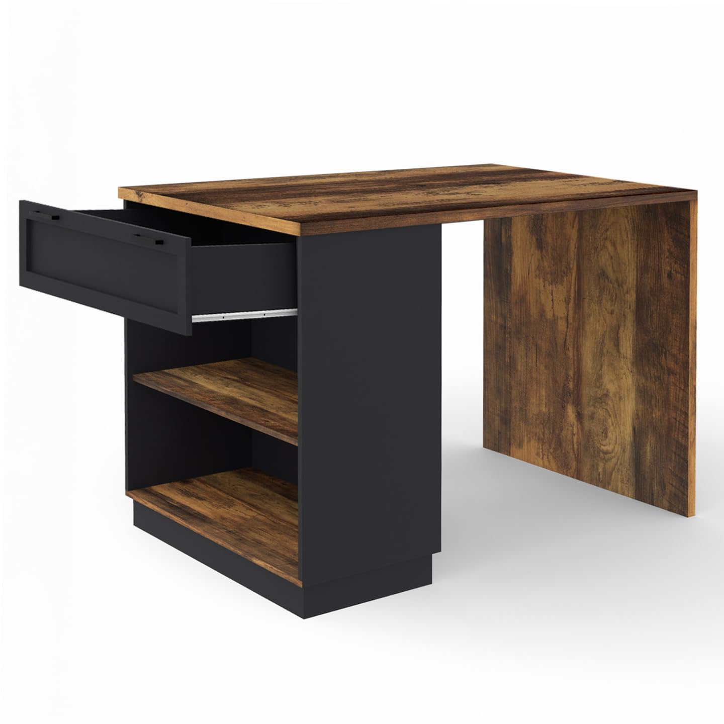 IDMarket - Ilot Central Mange-Debout 4 Personnes VITO 130 cm Noir et Effet Bois foncé Hawkins