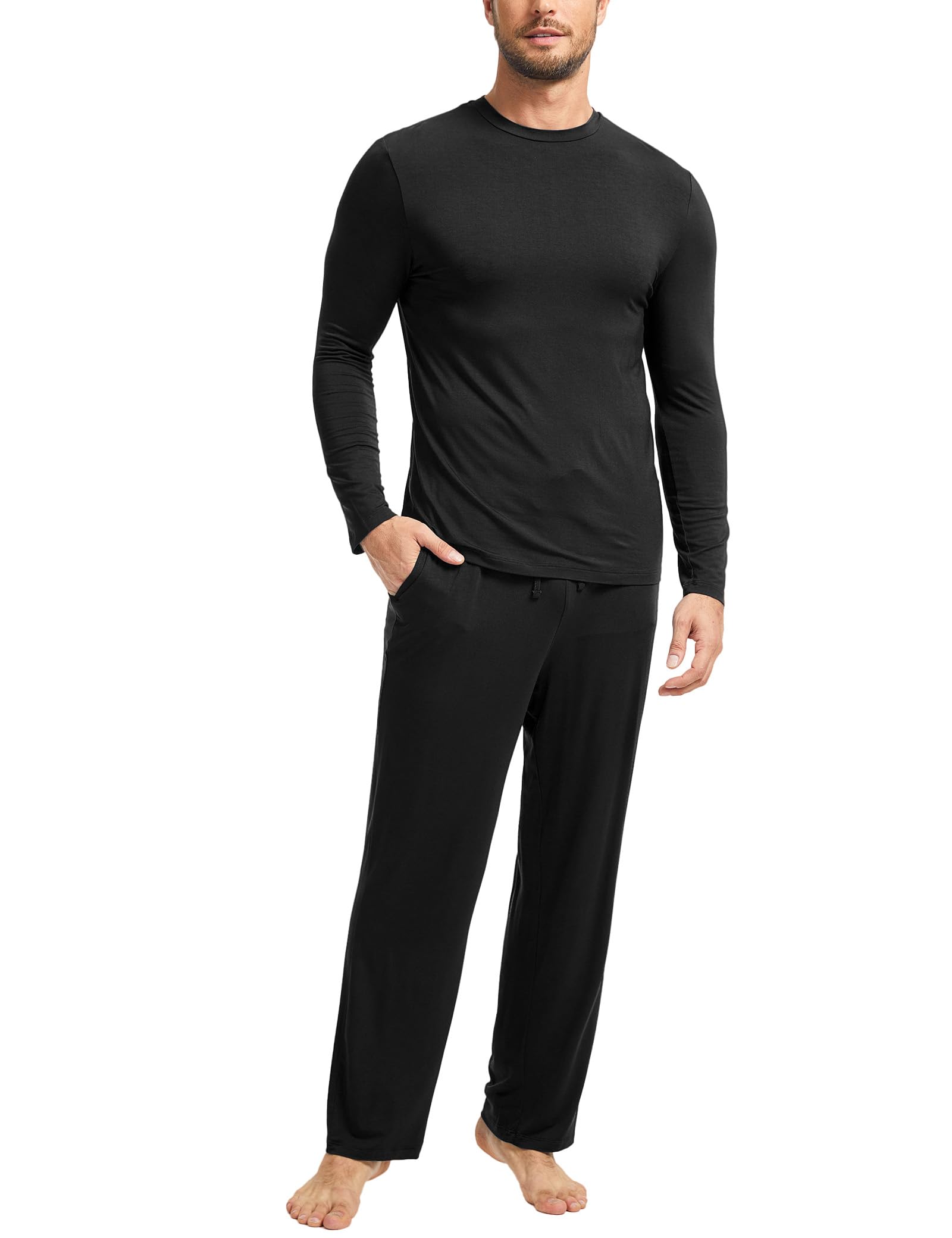 GYS Bamboo Viscose Men's Pajama Sets, Comfy Long Sleeve Sleepwear