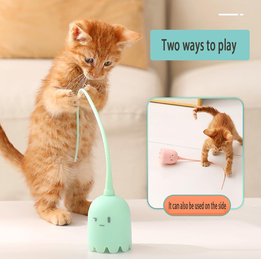 Juguetes interactivos para gatos de interior, juguete automático para gatos con luces LED, cola de ratón simulada, un juguete inteligente recargable para gatos giratorio de 360° (verde)
