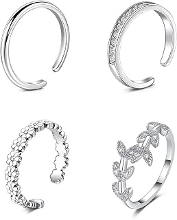 JFORYOU Adjustable Toe Rings for Women with Anklet Set - CZ Flower Open Toe Ring Summer Beach Foot Jewelry