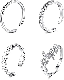 JFORYOU Toe Rings for Women Adjustable Open Toe Rings with Anklet Set CZ Flower