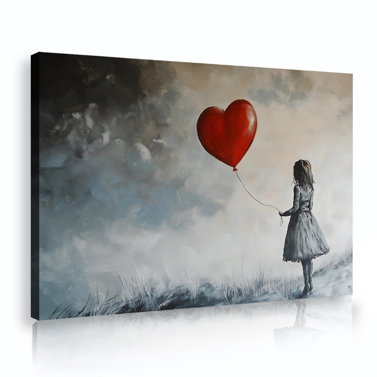 UIRINGART Dreamy Red Balloon Girl Lienzo Imaginativo Graffiti Callejero Obras Arte Carteles Decoración Pared para Sala Estar Dormitorio Sala Juegos 80x125cm Marco interior