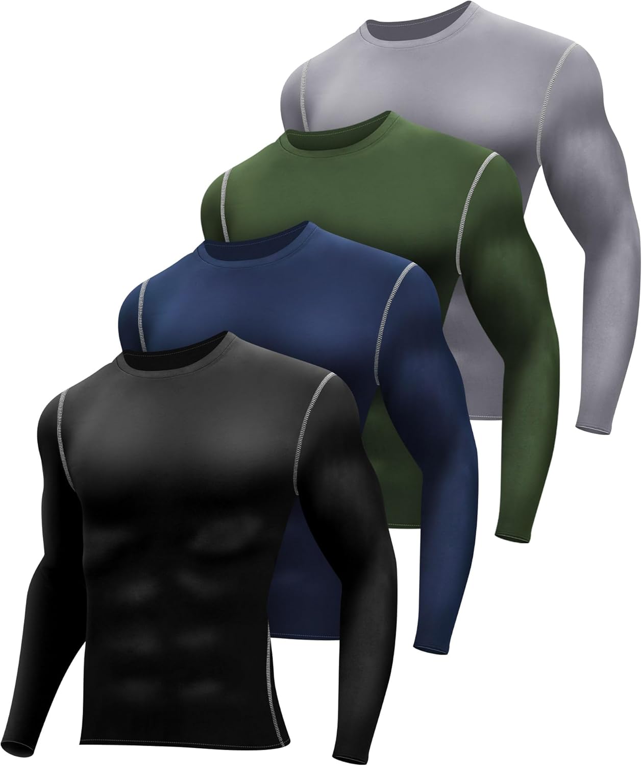 Hicarer 4 Pack Men's Thermal Compression Shirts Long Sleeve Fleece Lined Quick Dry Tops Athletic Base Layer for Winter Skiing