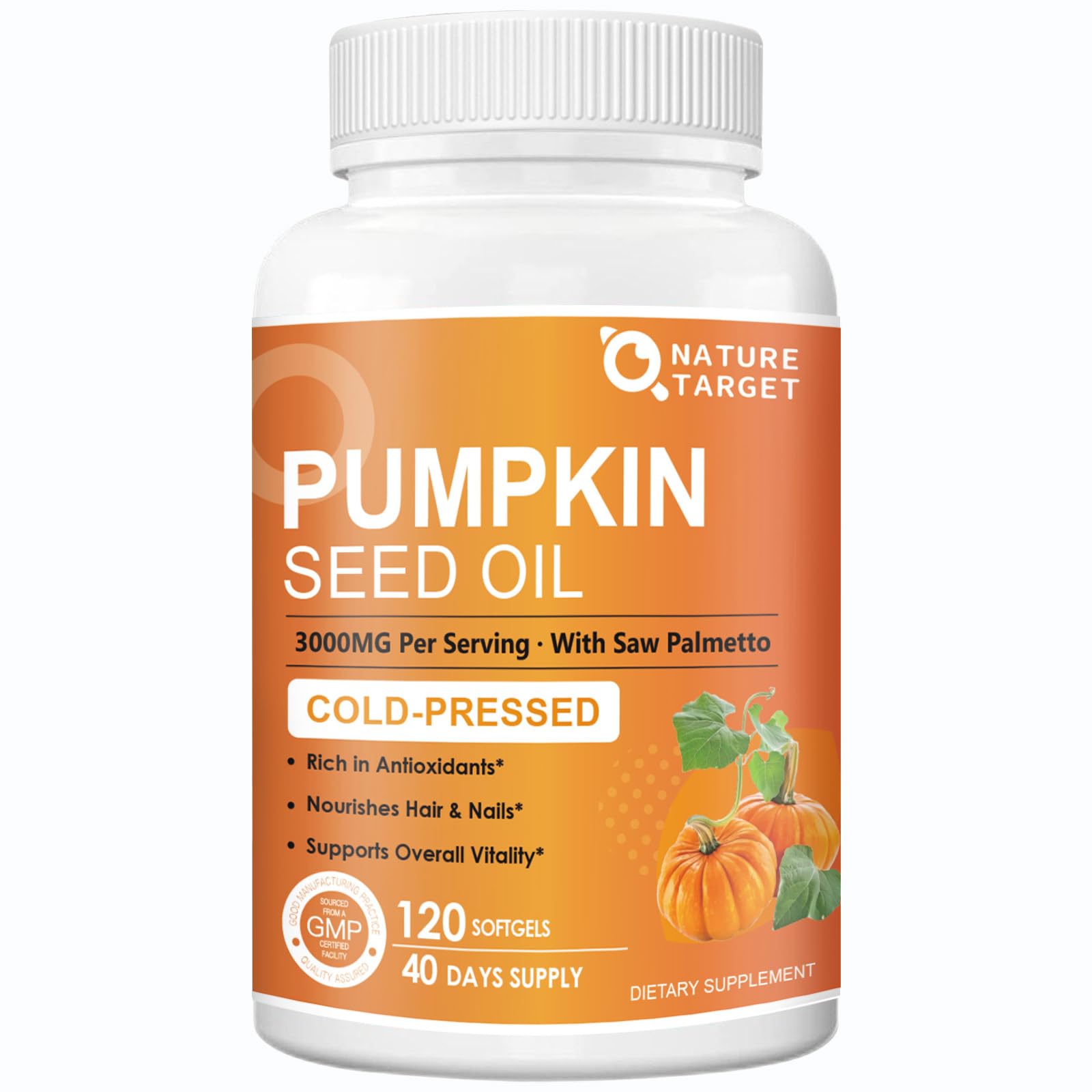 NATURE TARGET Pumpkin Seed Oil, with Saw Palmetto, 3000mg, 120 Softgels