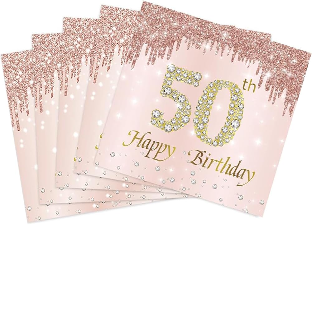 50th Birthday Napkins Rose Gold 50th Birthday Decorations Disposable Paper Napkins for Women 50 Years Old Birthday Party Supplies 40 Pack, 6.5x6.5 Inches