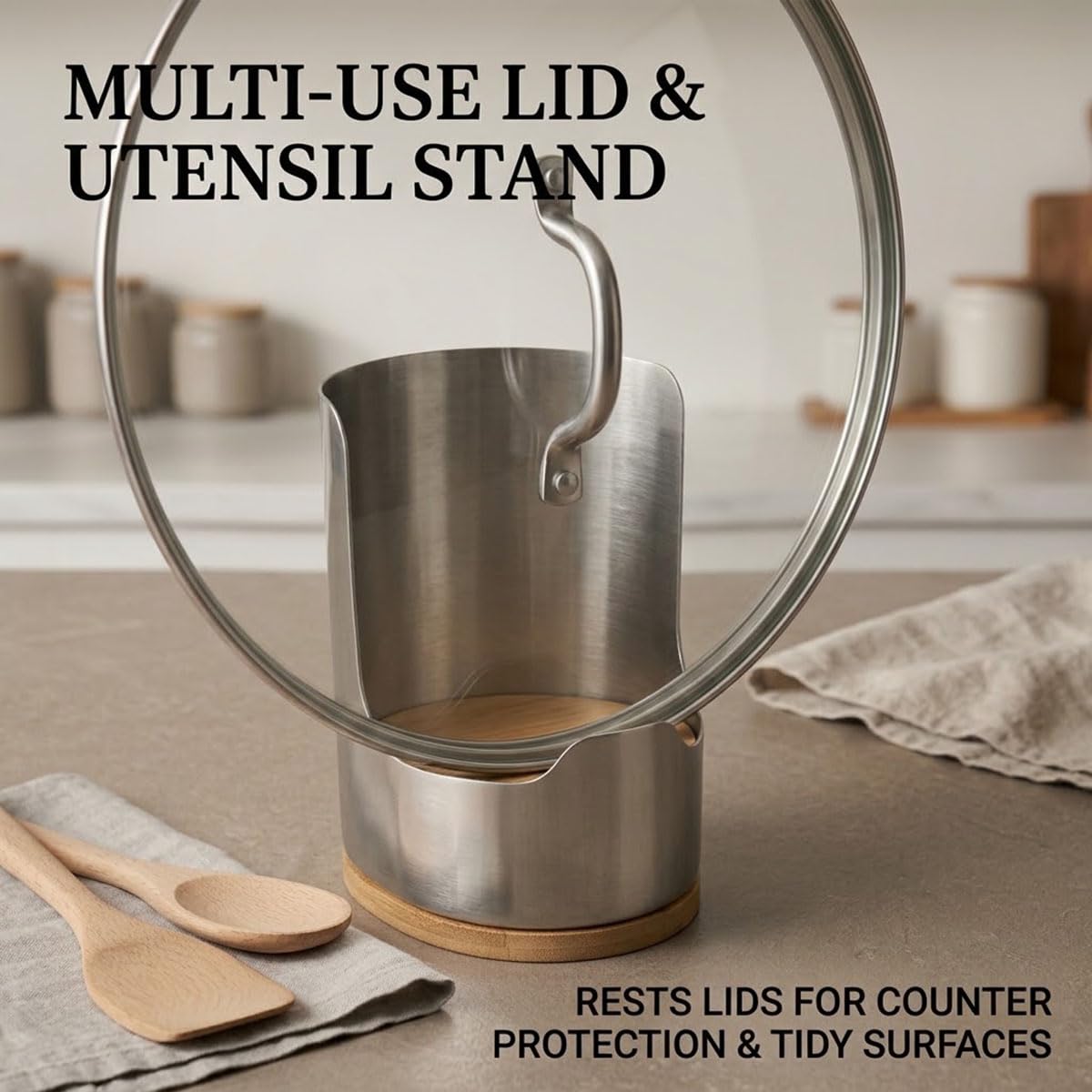 Multi-Functional Kitchen Utensil Holder, Steel Utensil Pot Lid & Spoon Rack