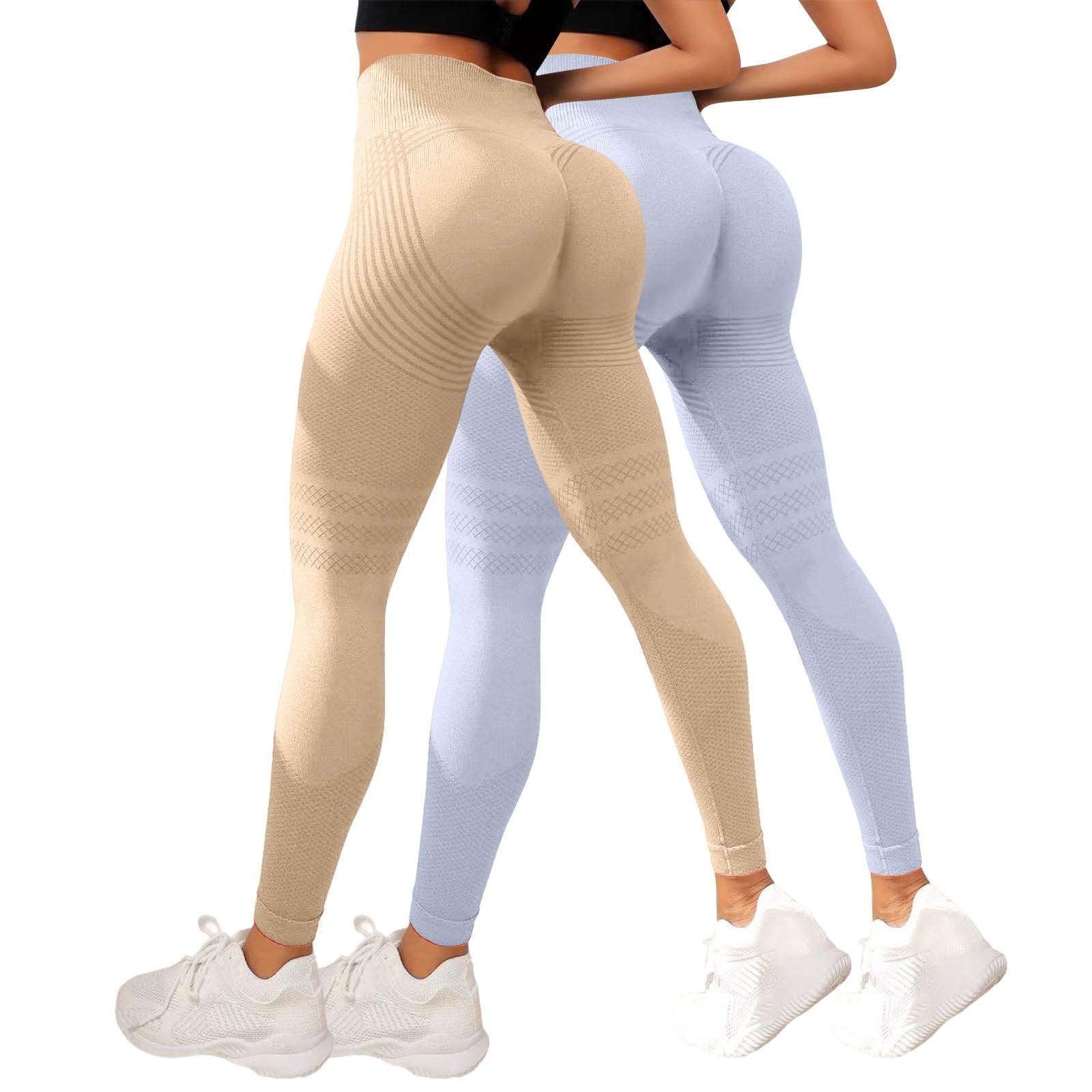 2er Pack Kompressionsleggings Damen Anti Cellulite High Waist Sport Leggings Seamless Blickdicht Yoga Hose Booty Lifting Po Push Up Sporthose Lang Elastisch Bequeme Sportleggings Für Fitness Gym