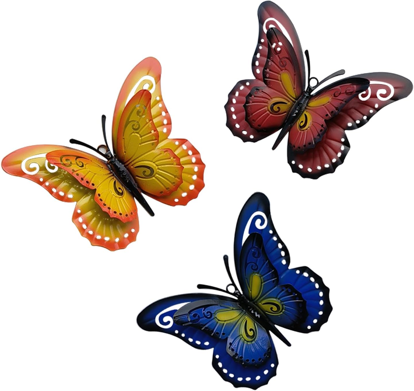 3 Pcs Metal Butterfly Wall Decor, Colorful Animal Wall Panel, Decorative Metal Art for Home, Offce, Garden Decor (Butterfly)