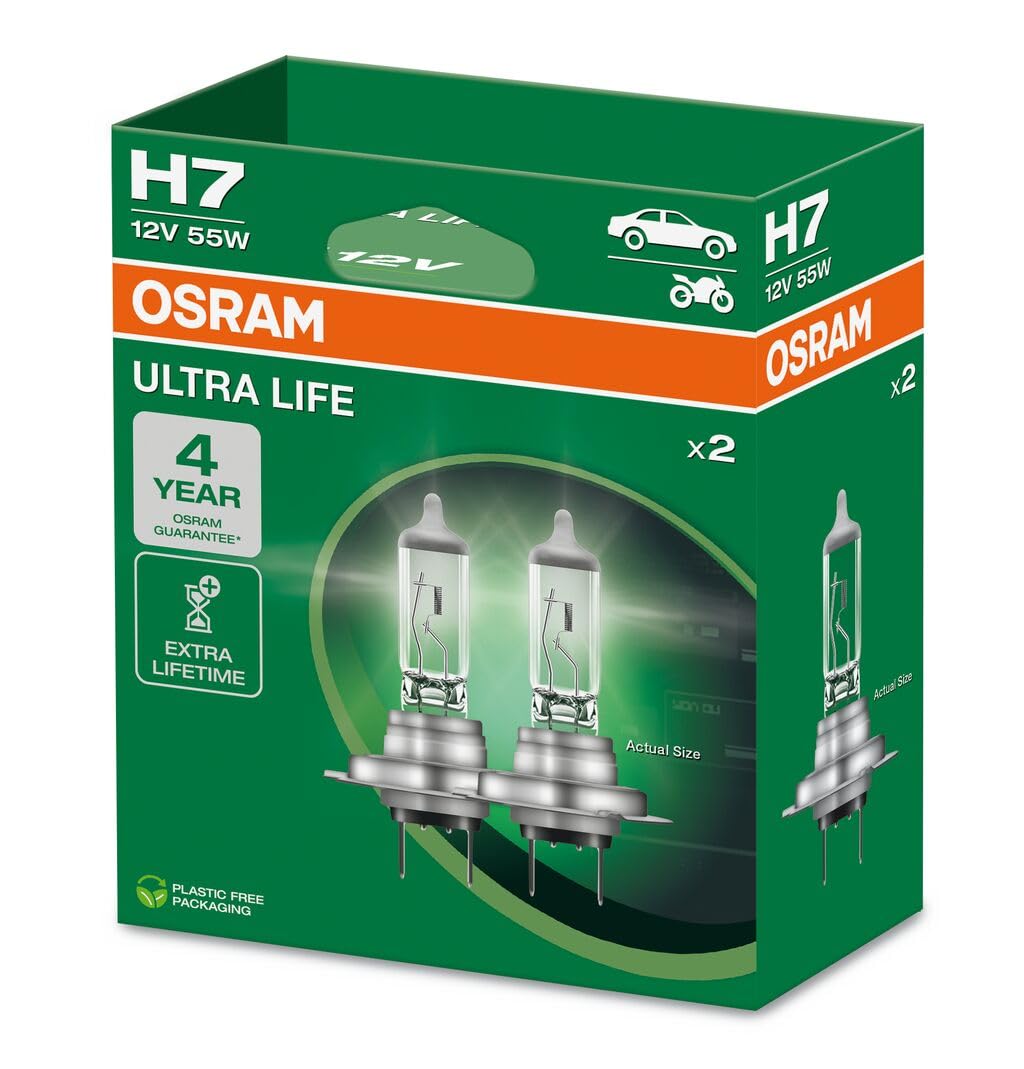 OSRAM ULTRA LIFE, H7, halogen headlight lamps, Hanging folding box (2 lamps)